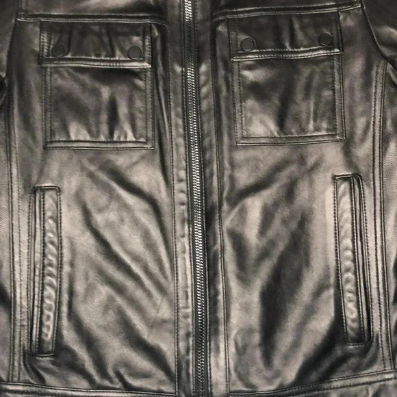 Black Rivet- Band Collar Leather Moto Jacket - Picture 7 of 12